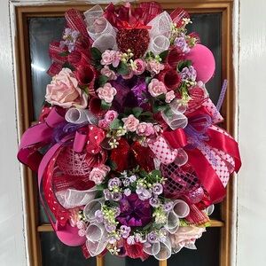 Festive Pink and Red Holiday Wreath